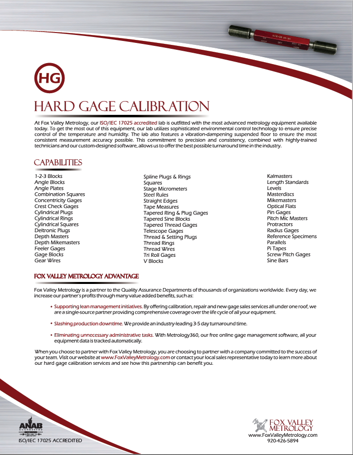 Hard Gage Calibration Services Sell Sheet