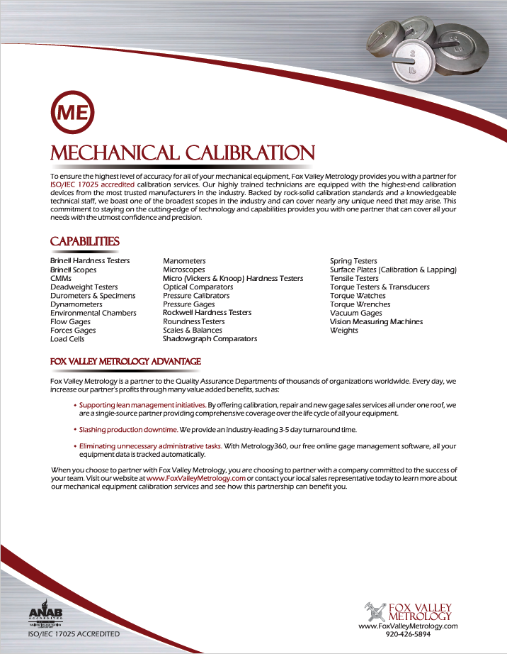Mechanical Calibration Services Sell Sheet