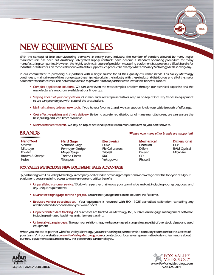 New Equipment Sales Sell Sheet