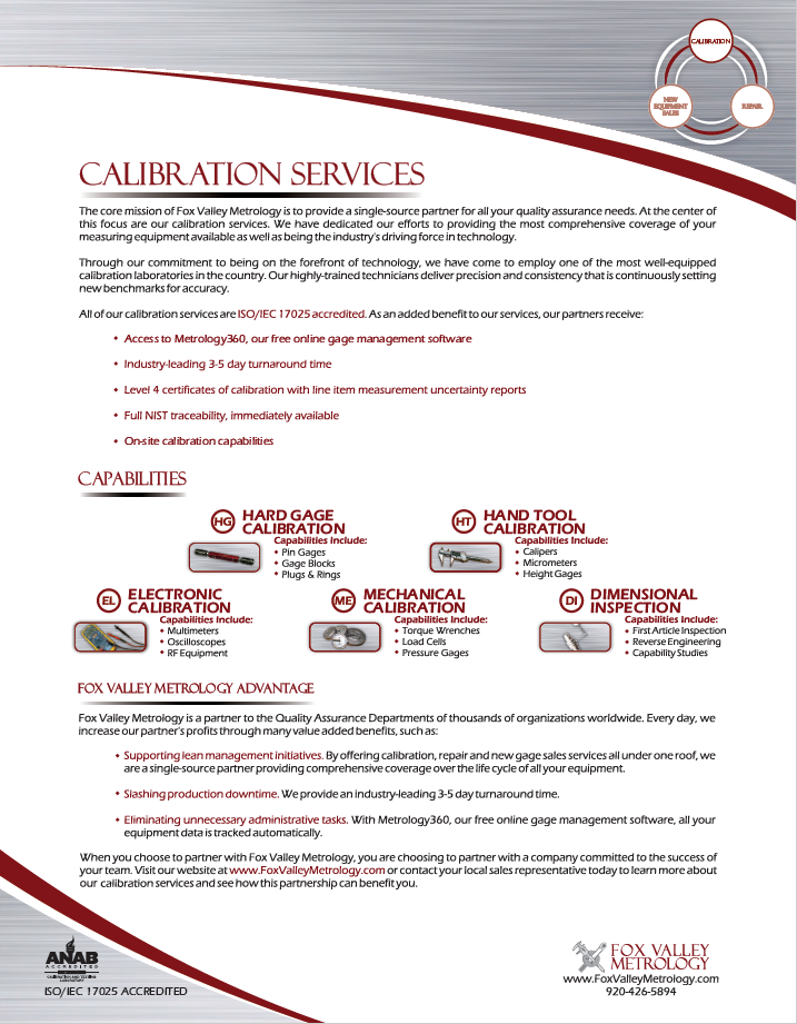Calibration Services Sell Sheet